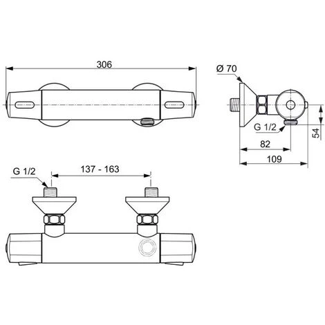 Porcher - Mitigeur Thermostatique Douche Mural Olyos C3 Entraxe 150 +/- 13 Mm 2 Porcher - Mitigeur Thermostatique Douche Mural Olyos C3 Entraxe 150 +/- 13 Mm - immagine 2