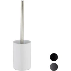 Relaxdays Set Di Scopino E Portascopino In Ceramica, Per Bagno E WC, Testa Sostituibile, 36 Cm, Da Toilette, Bianco