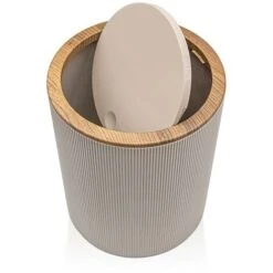 Set Bagno Da Appoggio Blob In Plastica Liscia Tortora Con Dettagli Effetto Legno -Stile Bagno 52078260 4