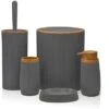 Set Bagno Da Appoggio Blob In Plastica Liscia Grigia Con Dettagli Effetto Legno