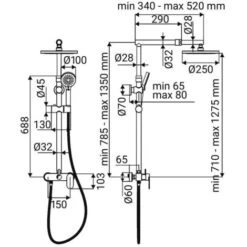Colonna Doccia Cromata Con Braccio E Asta Estensibili - Serie Flores -Stile Bagno 52493660 5