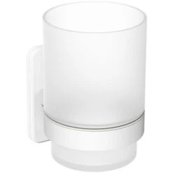 Porta Bicchiere A Muro In Acciaio Bianco E Vetro Satinato - Serie Blend