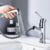 ONECE Rubinetto Bagno Lavabo Nero Con Doccetta Estraibile A Doppia Funzione, Miscelatore Monocomando Lavabo In Ottone, Rubinetti Lavabo Per Bagno, Aeratore Rimovibile