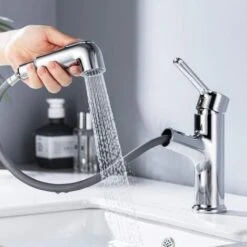 ONECE Rubinetto Bagno Lavabo Nero Con Doccetta Estraibile A Doppia Funzione, Miscelatore Monocomando Lavabo In Ottone, Rubinetti Lavabo Per Bagno, Aeratore Rimovibile