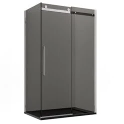 Box Doccia Due Lati 195h 8mm Fume Nero Anticalcare Porta Scorrevole Euclide, Seleziona Misura 70x110