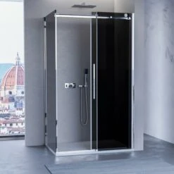 Box Doccia Due Lati 195h 8mm Fume Nero Anticalcare Porta Scorrevole Euclide, Seleziona Misura 70x110 -Stile Bagno 53735013 3