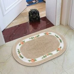 SOEKAVIA Tappeto Bagno Tappeto Casa Ovale Da 50x80 Cm In Microfibra Assorbente Con Base In Gomma Antiscivolo, Arredamenti Casa, Design Moderno Floreale, Tappeto Per Bagno, Camera Letto - Cammello -Stile Bagno 53825672 4