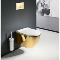 VASO WC SOSPESO REA CARLO MINI FLAT GOLD/WHITE -Stile Bagno 54294975 3
