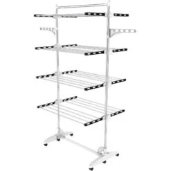 Todeco Stendino Per Biancheria, Stendibiancheria - Materiale: Tubi In Acciaio Inossidabile - Carico Massimo: 3 Kg Per Ciascun Barra Di Sostegno - 4 Ripiani, Nero/Bianco