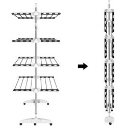 Todeco Stendino Per Biancheria, Stendibiancheria - Materiale: Tubi In Acciaio Inossidabile - Carico Massimo: 3 Kg Per Ciascun Barra Di Sostegno - 4 Ripiani, Nero/Bianco -Stile Bagno 54376631 3