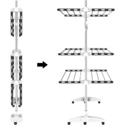 Todeco Stendino Per Biancheria, Stendibiancheria - Materiale: Tubi In Acciaio Inossidabile - Carico Massimo: 3 Kg Per Ciascun Barra Di Sostegno - 3 Ripiani, Nero/Bianco, Con Ali -Stile Bagno 54376639 3