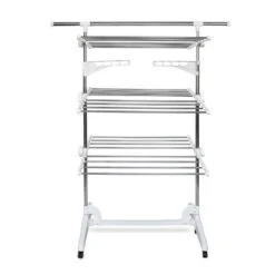 Todeco Stendino Per Biancheria, Stendibiancheria - Tubi In Acciaio Inossidabile - Carico Massimo: 3 Kg Per Ciascun Barra Di Sostegno - 3 Ripiani, Bianco, Con Ali E Barra Nella Parte Superiore Estesa -Stile Bagno 54376646 4