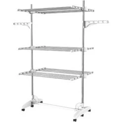 Todeco Stendino Per Biancheria, Stendibiancheria - Materiale: Tubi In Acciaio Inossidabile - Carico Massimo: 3 Kg Per Ciascun Barra Di Sostegno - 3 Ripiani, Bianco, Con Ali