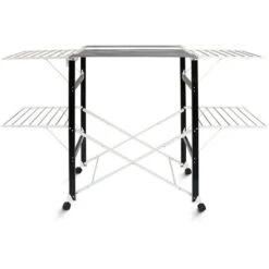 Todeco Stendibiancheria Pieghevole, Porta Abiti Pieghevole - Materiale: Plastica ABS - Dimensioni Delle Grandi Griglie Laterali Pieghevoli: 49,0 X 43,2 Cm (x 4 Pezzi) - 174 X 105 X 84 Cm, Nero/Bianco