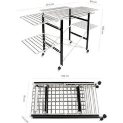 Todeco Stendibiancheria Pieghevole, Porta Abiti Pieghevole - Materiale: Plastica ABS - Dimensioni Delle Grandi Griglie Laterali Pieghevoli: 49,0 X 43,2 Cm (x 4 Pezzi) - 174 X 105 X 84 Cm, Nero/Bianco -Stile Bagno 54376695 5
