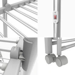 Todeco Stendibiancheria Elettrico, Stendino Pieghevole Da Interno - Dimensioni Piegato: 143 X 72 X 9 Cm - Materiale: Lega Di Alluminio - 3 Ripiani, Bianco, Con Ruote E Coperchio -Stile Bagno 54376768 3