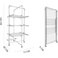 Todeco Stendibiancheria Elettrico, Stendino Pieghevole Da Interno - Dimensioni Piegato: 143 X 72 X 9 Cm - Materiale: Lega Di Alluminio - 3 Ripiani, Bianco, Con Ruote E Coperchio -Stile Bagno 54376768 5