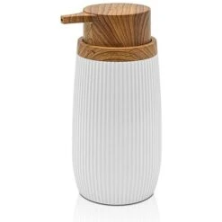 Dispenser Per Sapone Liquido Bianco Dettagli Effetto Legno Blob