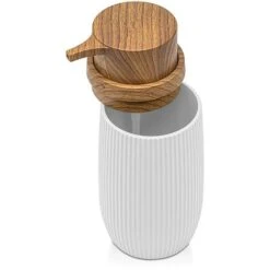 Dispenser Per Sapone Liquido Bianco Dettagli Effetto Legno Blob -Stile Bagno 55076233 5