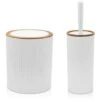 Set 2 Pezzi Porta Scopino E Pattumiera 5lt Bianco Dettagli Effetto Legno Blob