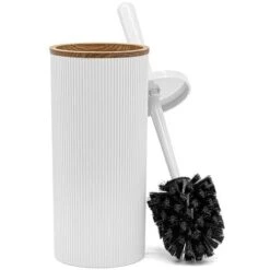 Set 2 Pezzi Porta Scopino E Pattumiera 5lt Bianco Dettagli Effetto Legno Blob -Stile Bagno 55076239 4