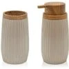 Set 2 Pezzi Dispenser Sapone E Porta Spazzolino Tortora Dettagli Effetto Legno Blob