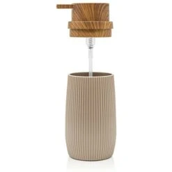 Set 2 Pezzi Dispenser Sapone E Porta Spazzolino Tortora Dettagli Effetto Legno Blob -Stile Bagno 55076247 4