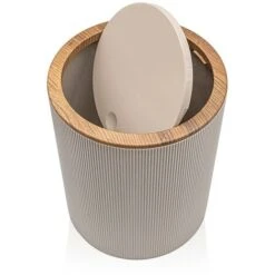 Set 2 Pezzi Porta Scopino E Pattumiera 5lt Tortora Dettagli Effetto Legno Blob -Stile Bagno 55076253 5