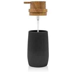 Set 2 Pezzi Dispenser Sapone E Porta Spazzolino Nero Dettagli Effetto Legno Blob -Stile Bagno 55076254 4