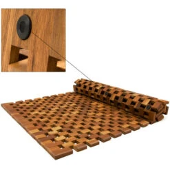 2x Tappetino Da Bagno In Legno Di Acacia FSC 80x50 Cm Poggiapiedi Da Sauna Con Gommini Antiscivolo -Stile Bagno 55148490 3