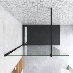 50x200 Cm Box Doccia Walk In Parete Fissa In Vetro Temperato Da 10 Mm Trasparente Anticalcare Con Barra Stabilizzatrice 90 Cm Nero Opaco -Stile Bagno 56625138 3
