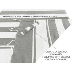 TELO MARE Fouta LETTINO RIGA BEIGE In Cotone BEDDY BEACH © CON TASCHE Misura Cm. 80x200 -Stile Bagno 57359020 4