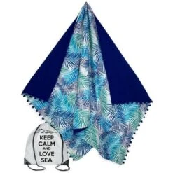 TELO Mare Doppio KIKOY Foglie Blu In COTONE E In SPUGNA Con ZAINO KEEP