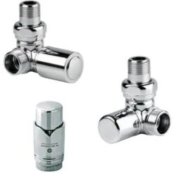 Kit Termostatico Con Valvola E Detentore Ad Angolo Per Termoarredo Finitura Cromo RCR POLETTI