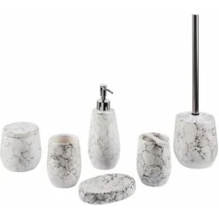 Set Di 6 Accessori Bagno Ceramica Bianca Dispenser Sapone Porta Sapone Callela
