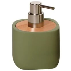 Dispenser Sapone Ceramica E Legno - Serie Twin Verde