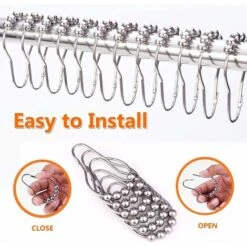 HIASDFLS Ganci Per Tende Da Doccia Anelli Per Tende In Acciaio Inossidabile Con Sfere In Metallo Lucido Anelli Per Tende Resistenti Per Bagni Set Di 12 Ganci -Stile Bagno 59009015 4