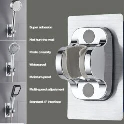 Supporto Doccia Per Colla Portatile Staffa Per Soffione Doccia Supporto Doccia Universale Per Colla Super Senza Foratura, Angolo Regolabile (argento Normale) -Stile Bagno 59305169 4