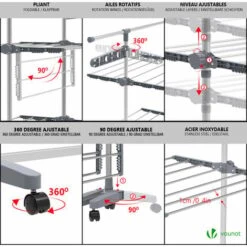 VOUNOT Stendino Verticale A Torre, Stendibiancheria Pieghevole Con Ripiani Regolabili E Ruote, 4 Livelli -Stile Bagno 60667695 4