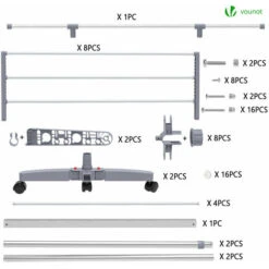 VOUNOT Stendino Verticale A Torre, Stendibiancheria Pieghevole Con Ripiani Regolabili E Ruote, 4 Livelli -Stile Bagno 60667695 5