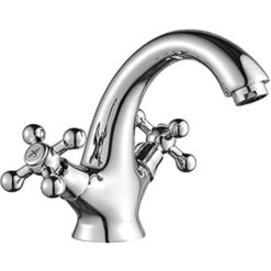 Rubinetto Lavabo Stile Vintage, Con Maniglie A Stella Cromato