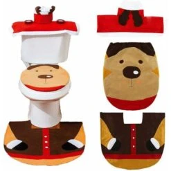 Set Di 3 Coprisedili Per WC Di Natale Set Di Coprisedili Per WC Di Natale Decorazione Con Motivo A Cartoni Animati Set Di Coprisedili E Tappetini Per WC Decorazioni Natalizie Per Il Bagno (Elch)