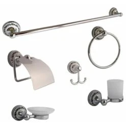 Set 6 Accessori Da Bagno Cromo Cromati E Vetro Satinato Arredo Vintage 52438