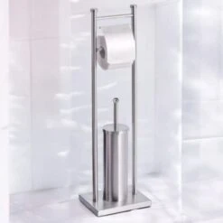 Portarotolo Con Scopino E Porta Scopino In Acciaio Accessori Bagno WC Art.59966