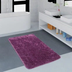 Paco Home Tappeto Bagno Moderno Monocolore Microfibra Soffice Confortevole Lilla 50x80 Cm