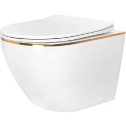 Vaso WC Sospeso Rea Carlo White Mini Flat Gold Edge