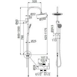 Colonna Bagno Doccia Acciaio Soffione Ø 25cm Doccetta 3 Funzioni Cigno -Stile Bagno 64661566 4