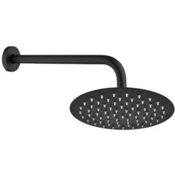 Soffione Doccia Tondo 30 Cm Con Braccio 33 Cm In Acciaio Nero Opaco