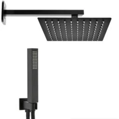 Set Doccia Quadrato Nero Opaco Completo Di Soffione 25x25 Cm E Set Doccetta