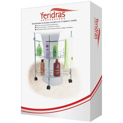 Carrello Sottolavabo In Acciaio Cromato Con 2 Ripiani E Rotelle 2 Carrello Sottolavabo In Acciaio Cromato Con 2 Ripiani E Rotelle - immagine 2